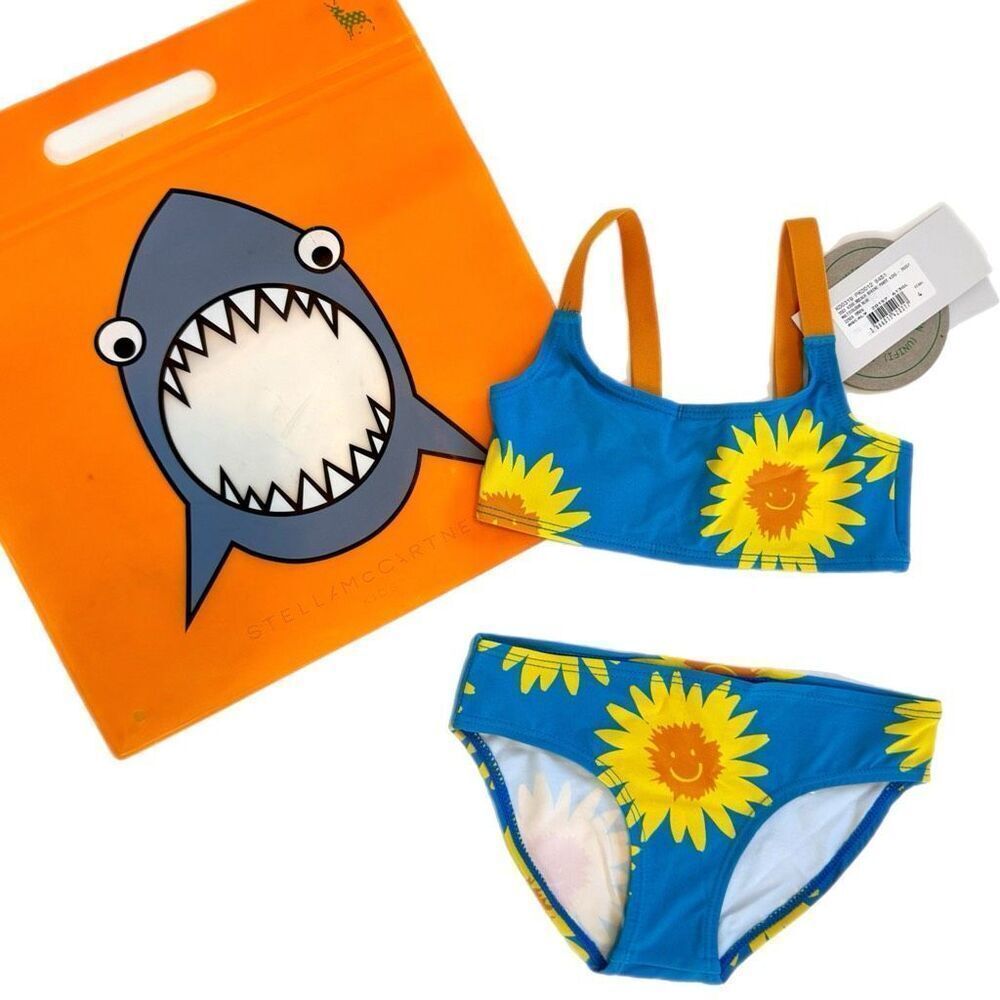 NWT Stella McCartney Kids "Smiley Sun" two-piece blue swimsuit  Size 4